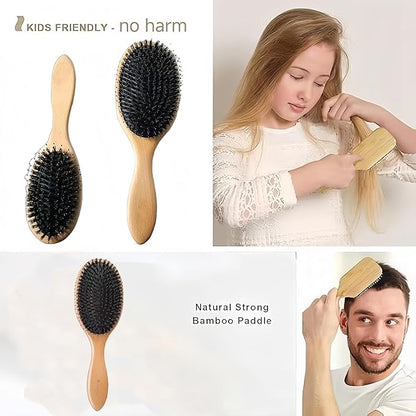 Paddle Hair Brush with Boar Bristles for All Hair Types, Professional Styling Brush for Men, Women (Brown)