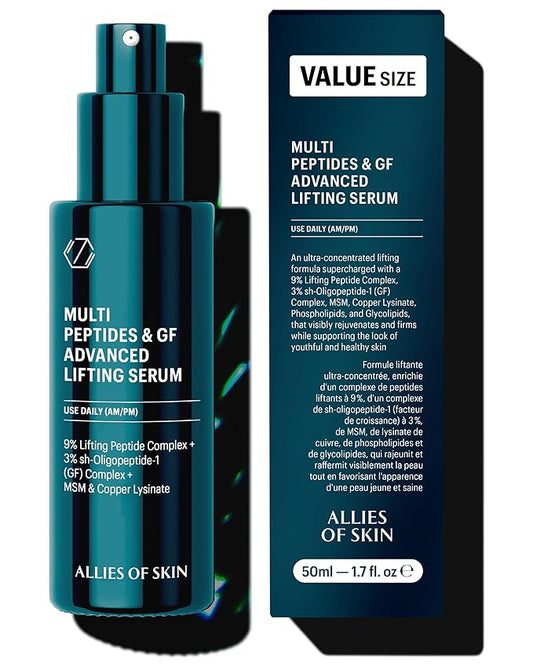 Allies of Skin Value Size Multi Peptides & Growth Factor Collagen Boosting Face Serum | Skin Tightening Anti-Aging Complex with 9% Peptides| Firms Sagging Skin & Visibly Reduces Wrinkles (1.7 oz)