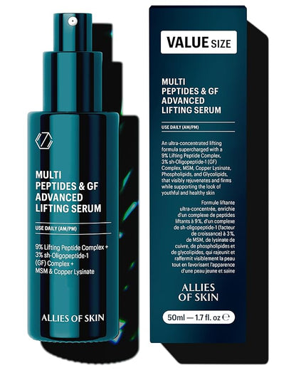Allies of Skin Value Size Multi Peptides & Growth Factor Collagen Boosting Face Serum | Skin Tightening Anti-Aging Complex with 9% Peptides| Firms Sagging Skin & Visibly Reduces Wrinkles (1.7 oz)