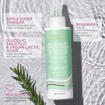 Pacifica Scalp Detox Tonic – Rosemary Apple Cider Scalp Exfoliator - Scalp Scrub w/ Salicylic Acid for Clarifying Build Up & Purifying - Itchy, Dry Scalp Treatment , Vegan & Cruelty-Free, 5 oz