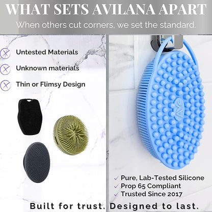 Avilana Silicone Body Scrubber – Dual-Sided Exfoliator for Men & Women, Gentle Loofah Alternative, Easy-to-Clean Silicone Shower Scrubber (S2-Blue)