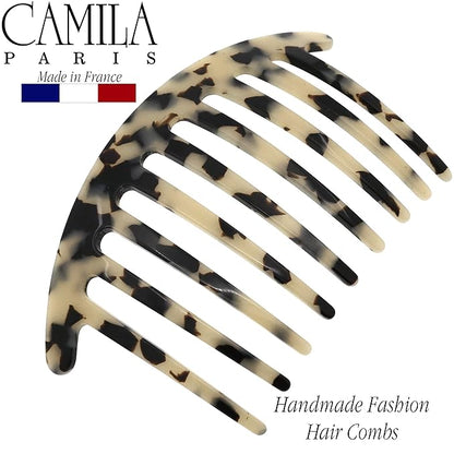 Camila Paris CP3160 French Handmade Side Comb Rounded, White Tokyo, French Twist Hair Combs Decorative, Strong Hold Hair Clips for Women Bun Chignon Up-Do Styling Girls Hair Accessories Made in France