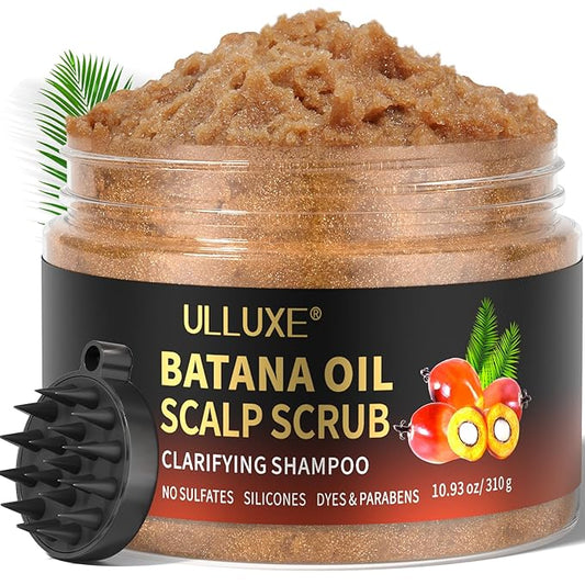 Scalp Scrub for Hair Growth, 2-in-1 Shampoo Scalp Exfoliator with Batana Oil, Rosemary, Mint Oil Remove Dandruff, Hair Treatment with Scalp Scrubber, Thinning Hair & Itchy Scalp Treatment, 10.93 oz