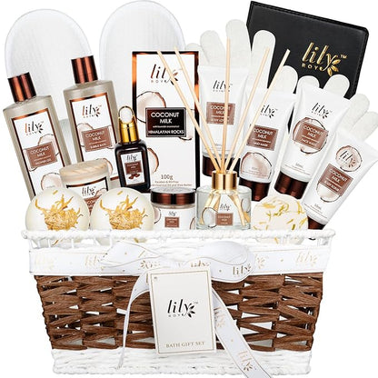 Fathers Day Gifts for Men Dad Coconut Vanilla Spa Gift Basket for Women 18 Pcs Luxury Bath & Body Set with Shower Gel | Relaxing Self Care Pampering Gifts for Her, Birthday, Christmas, Mothers Day