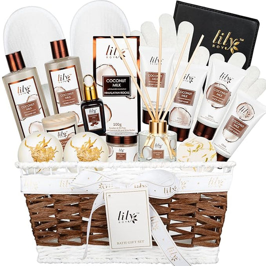 Fathers Day Gifts for Men Dad Coconut Vanilla Spa Gift Basket for Women 18 Pcs Luxury Bath & Body Set with Shower Gel | Relaxing Self Care Pampering Gifts for Her, Birthday, Christmas, Mothers Day