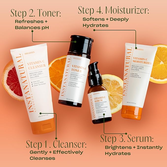 InstaNatural Vitamin C Face Toner, Brightens, Balances pH and Reduces Signs of Aging, Fine Lines and Wrinkles, with Witch Hazel, Lavender and Geranium Oils, 4 Fl Oz