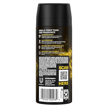 AXE Fine Fragrance Collection Premium Deodorant Body Spray for Men Golden Mango 3 Count With 72H Odor Protection and Freshness Infused with Mango, Mandarin, and Vetiver Essential Oils 4 oz