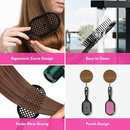 Vented Detangling Hair Brush - 2 Pack Detangler Hairbrush for Effortless Tangle Removal - Ultra-Soft Bristles -For Natural Curly Straight Wet Dry Damaged Hair for Women Men Kids - Black & Blue