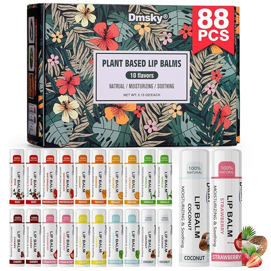 Dmsky Lip Balm Bulk, Fruit Lip Balm Variety Pack, Hydrating Lip Balm for Men Women Kids, 0.15 OZ, 88 count (Pack of 1)