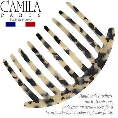 Camila Paris CP3160 French Handmade Side Comb Rounded, White Tokyo, French Twist Hair Combs Decorative, Strong Hold Hair Clips for Women Bun Chignon Up-Do Styling Girls Hair Accessories Made in France