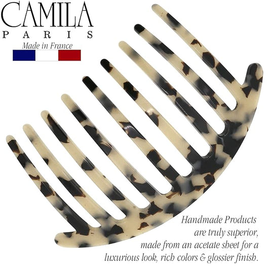 Camila Paris CP3160 French Handmade Side Comb Rounded, White Tokyo, French Twist Hair Combs Decorative, Strong Hold Hair Clips for Women Bun Chignon Up-Do Styling Girls Hair Accessories Made in France