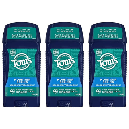 Tom's of Maine Long-Lasting Aluminum-Free Natural Deodorant for Men, Mountain Spring, 2.8 oz. 3-Pack (Packaging May Vary)