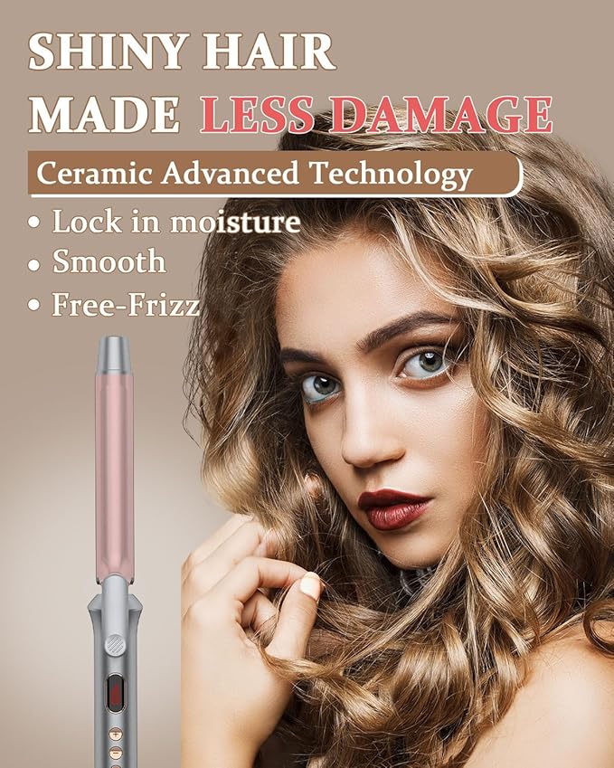 YEEGOR 1 Inch Curling Iron,Extra Long Barrel Ceramic Curling Iron for Long Hair Get Bouncy Curls,Dual Voltage Hair Curler for Travel,Rose Gold