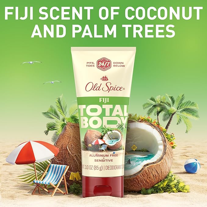 Old Spice Whole Body Deodorant for Men, Total Body Deodorant, Fiji Scent, Aluminum Free Deodorant Cream for 24/7 Freshness // Dermatologist Tested Whole Body Deodorant, 3.0 oz