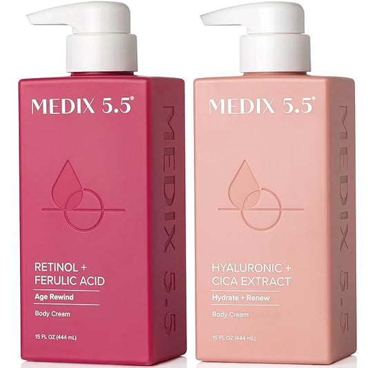 MEDIX Retinol Body Lotion + Hyaluronic Acid Cream Body Moisturizer Skincare Set | Hydrating + Firming Body Lotion For Improving The Look Of Stretch Marks, Sagging, & Crepey Skin, 2pc Set