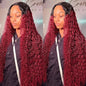 32 inch 99J Burgundy Curly 13x6 Lace Front Wigs Human Hair Ombre 1B/99J HD Lace Front Wig Human Hair Pre Plucked 180% Density Burgundy Curly Dark Root Wine Red Transparent Lace Front Wig for Women