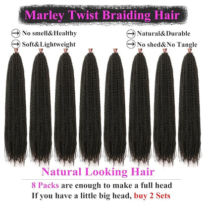 Marley Twist Braiding Hair 18 Inch 8 Packs – Long-Lasting Marley Hair, Fluffy&Tangle-Free Cuban Twist Hair for Braiding, Natural Look Synthetic Spring Afro Kinky Twist Hair Extensions (4)