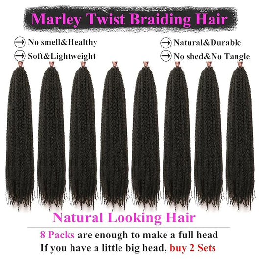 Marley Twist Braiding Hair 18 Inch 8 Packs – Long-Lasting Marley Hair, Fluffy&Tangle-Free Cuban Twist Hair for Braiding, Natural Look Synthetic Spring Afro Kinky Twist Hair Extensions (4)