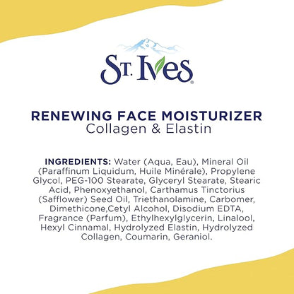 St. Ives Face Moisturizer Cream, Collagen and Elastin, Renewing Facial Moisturizer for Women, Paraben Free, Dermatologist Tested Daily Moisturizing for Dry Skin Cruelty Free, 10 oz (Pack of 2)