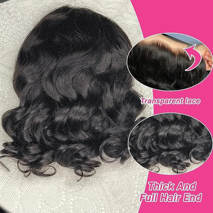 Bob Human Hair Wig 200% Density 13x6 HD Transparent Lace Front Wigs Human Hair Pre Plucked Body Wave Wig for Black Women 18 Inch