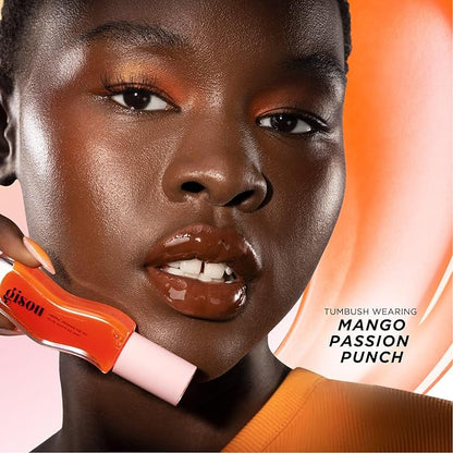 Gisou Honey Infused Hydrating Lip Oil, Nourishing Lip Moisturizer for Dry Lips, High Shine, Smooth Finish, Sheer Hot Coral Shade, Tropical Mango Passion Fruit Scent, Mango Passion Punch, 8ml