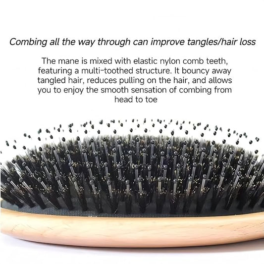 Paddle Hair Brush with Boar Bristles for All Hair Types, Professional Styling Brush for Men, Women (Brown)