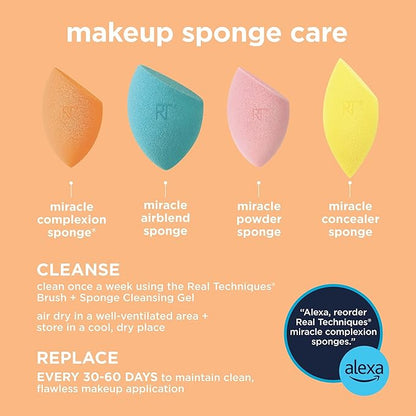 Real Techniques Miracle Complexion Sponge, Beauty Sponge For Makeup Blending & Foundation Application, Full Coverage, Streak-Free Professional Makeup Tool, Cruelty Free, Vegan, Latex Free, 2 Count