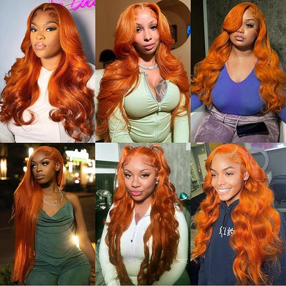 13x6 Ginger Orange Lace Front Wigs Human Hair Pre Plucked 200% Density Body Wave 13x6 HD Lace Frontal Wig Glueless 88J Colored Bralizian Virgin Human Hair Wigs for Black Women 26 inch