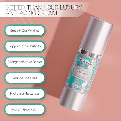 Peptide Blast DAY CREAM Packed with Collagen Peptides, and Vitamins C & E – For Face & Neck - 1oz.
