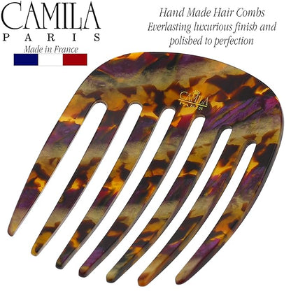 Camila Paris CP3400 French Hair Side Comb Rounded, Purple Gold, Handmade French Twist Hair Combs, Strong Hold Hair Clips for Women Bun Chignon, No Slip Styling Girls Hair Accessories Made in France