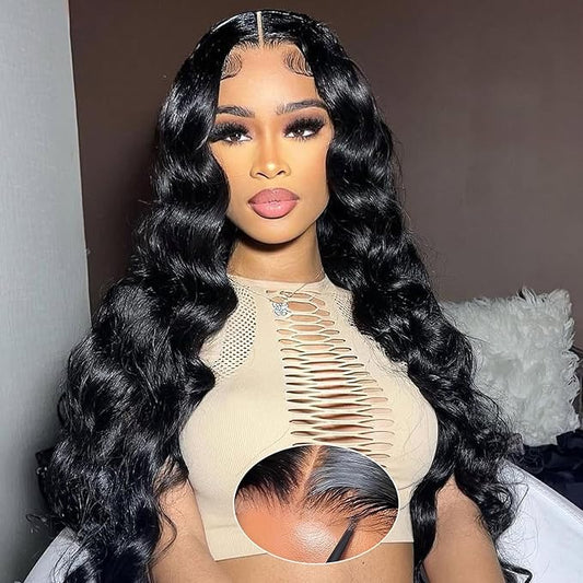 28 Inch Glueless Wigs Human Hair Pre Plucked Pre Cut Wear and Go Body Wave Lace Front Wigs Human Hair 180% Density 4x4 Closure Wigs for Black Women