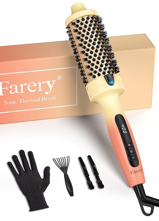 1.77-Inch Thermal Brush - Ceramic Ionic Heated Round Brush for 90's Full-Bodied Style, Volumizing, Smooth Hair & Natural Curls, Dual MCH Heating, Digital Display, 9 Temperature, Dual Voltage