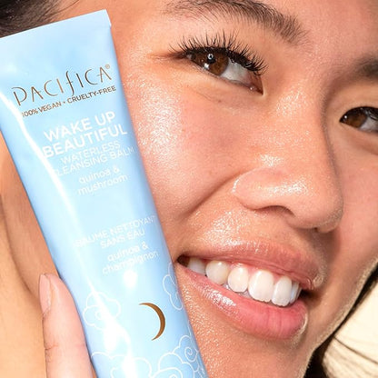 Pacifica Wake Up Beautiful Cleansing Balm & Makeup Remover - 2-in-1 Waterless Face Cleanser for Dry & Sensitive Skin, Hydrating No-Rinse Balm Dissolves Stubborn Makeup, 2.5oz