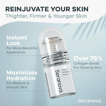 Seranova - Micro Infusion for Skin Care – with Collagen Peptides & Hyaluronic Acid, Face Serum and Stamp 0.05mm - 3 Month Supply