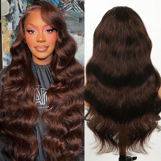 Chocolate Brown Lace Front Wig,13x6 HD Brown Body Wave Lace Frontal Wigs Human Hair Pre Plucked with baby hair, 210% Density Colored brown wig human hair for Women 18 inch