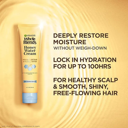Garnier Whole Blends Honey Water Cream, 100 Hours Moisture Lock, Dry Hair, Scalp, Honey Nectar and Floral Water, Pack of 2