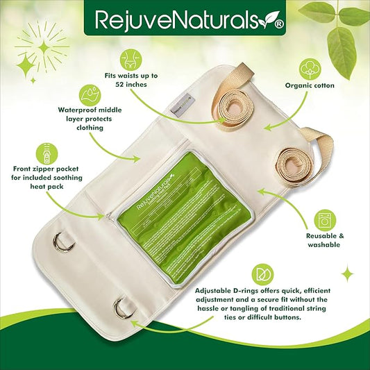 RejuveNaturals Castor Oil Pack - 8 Piece Complete Kit. Includes 16oz Glass Bottle of Organic Castor Oil, Easy to use Castor Oil Compress with Adjustable Fit, 5 Soft Cotton Pads & Soothing Heat Pack..