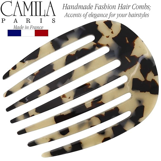 Camila Paris CP3396 French Hair Side Comb Rounded, White Tokyo, Handmade French Twist Hair Combs, Strong Hold Hair Clips for Women Bun Chignon, No Slip Styling Girls Hair Accessories Made in France