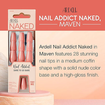 Ardell Nail Addict Naked Maven, Press On Nails, Medium Coffin Shape, Nail Kit, 1-Pack