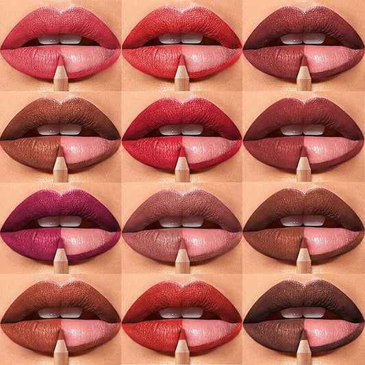 12 Colors Matte Lip Liner Pens Set，Cream Glide Lip