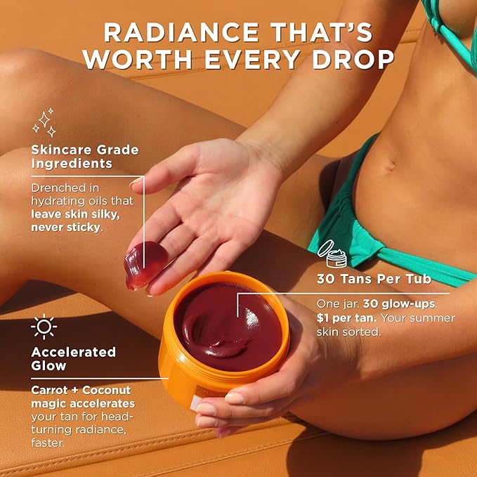 Carroten Intensive Tanning Gel | Browning Tan Accelerator | Non-Greasy, Water-Resistant with Carrot and Coconut Oil | Vitamin A & E For Moisture & Hydration | Made in Greece | 5 Fl Oz + Spatula