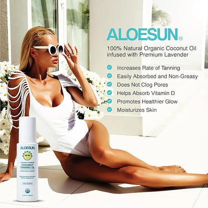 Organic Coconut Tanning Oil Spray Infused with Organic Lavender Oil | Natural Deep Tanning Accelerator | Moisturizing & Hydrating Tan | Non-Greasy | Vegan & Cruelty-Free | Travel Size 3.4 Oz
