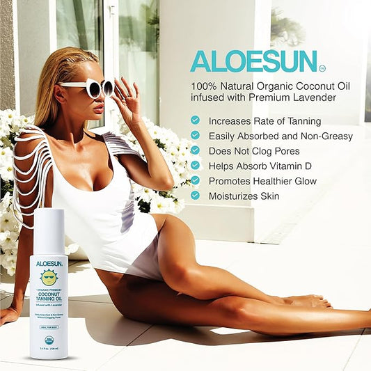 Organic Coconut Tanning Oil Spray Infused with Organic Lavender Oil | Natural Deep Tanning Accelerator | Moisturizing & Hydrating Tan | Non-Greasy | Vegan & Cruelty-Free | Travel Size 3.4 Oz