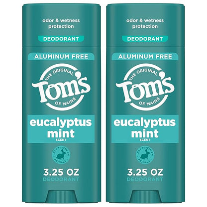 Tom's of Maine Eucalyptus Mint Aluminum Free Natural Deodorant For Women & Men | Goes on Clear | Odor & Wetness Protection | Naturally Derived and Moisture-Locking Ingredients | 3.25 oz (2 Pack)