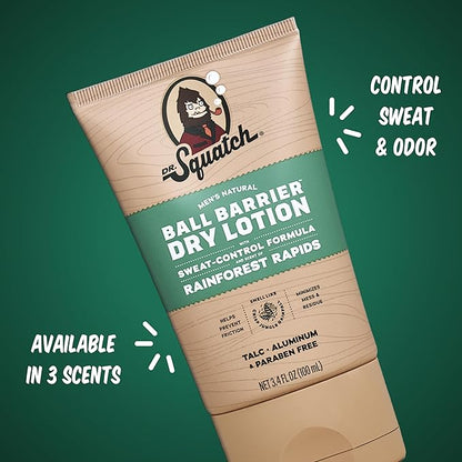 Dr. Squatch Ball Barrier Dry Lotion, No Mess Body Powder Lotion for Men, Made With Natural Ingredients - 2-Pack Wood Barrel Bourbon