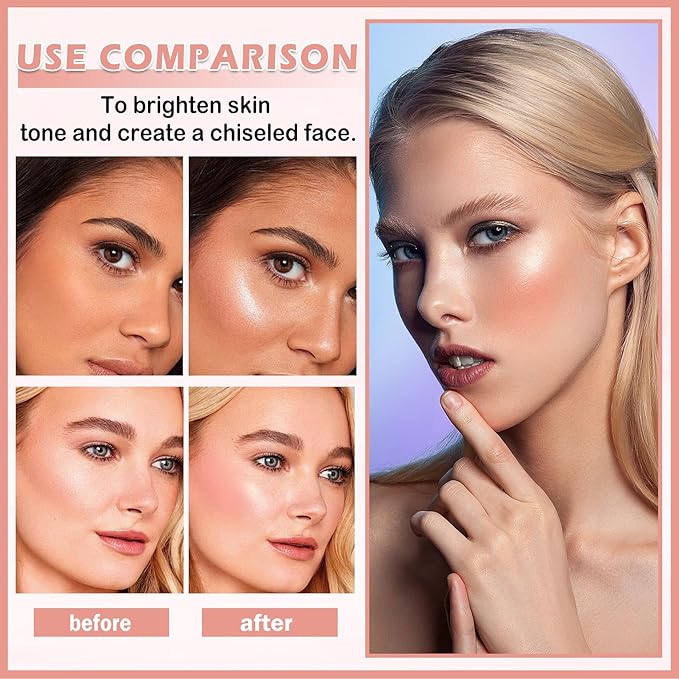 2PCS Fairy Pink Highlighter Makeup Palette Face Powder