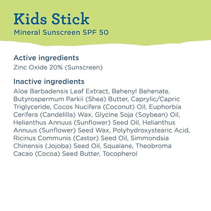 BLUE LIZARD Mineral Sunscreen Stick with Zinc Oxide SPF 50+ Water Resistant UVA/UVB Protection Easy to Apply Fragrance Free, Kids, Unscented, 0.5 oz