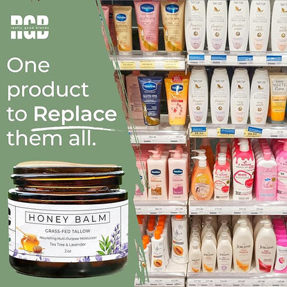 Tallow and Honey Balm, Organic Body Butter, Grass-Fed Beef Tallow for Skin, Soothing All-Natural Moisturizer for Body and Face | Made in USA - 2 oz (Tea Tree & Lavender)