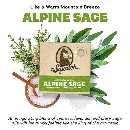 Dr. Squatch Natural Bar Soap for Men - Cold Process Soap with No Harsh Chemicals - Alpine Sage (5 oz, 10-Pack)