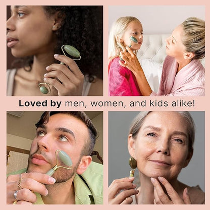 Beauty by Earth Jade Roller for Face - Smoothes Fine Lines & Wrinkles, Face Massager Skin Care Tools with Small Eye Roller for Puffy Eyes, De-Puffing & Firming Facial Tool, Self Care Gifts for Women